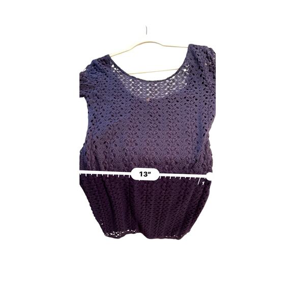 Free People Dress Medium Navy Crochet Lace Lined Boho Whimsigoth Bell Sleeve - Picture 14 of 16